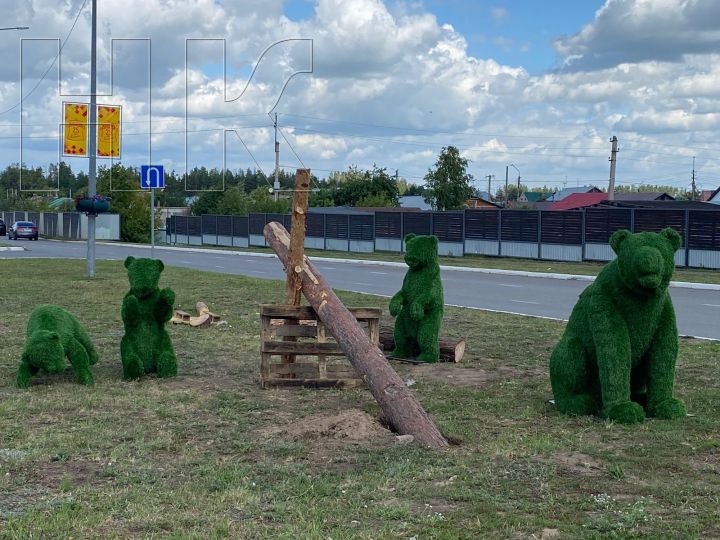 В Елабуге устанавливают новый топиар «Мишки в лесу»