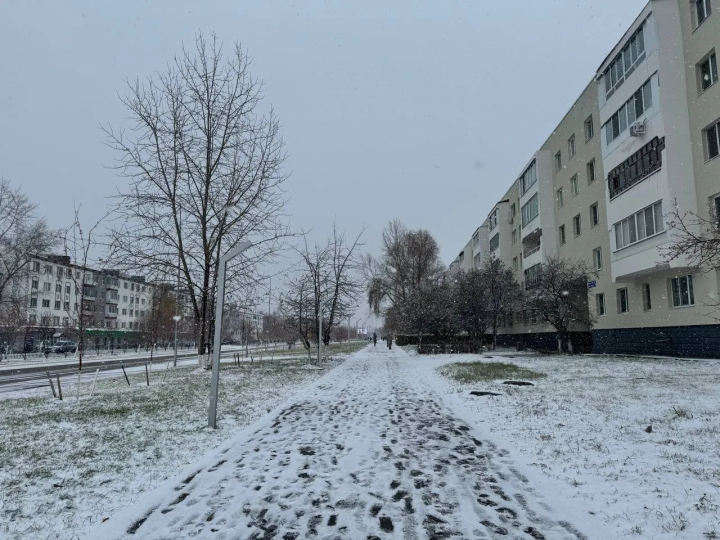 В Елабугу пришла зима: город накрывает снегопад