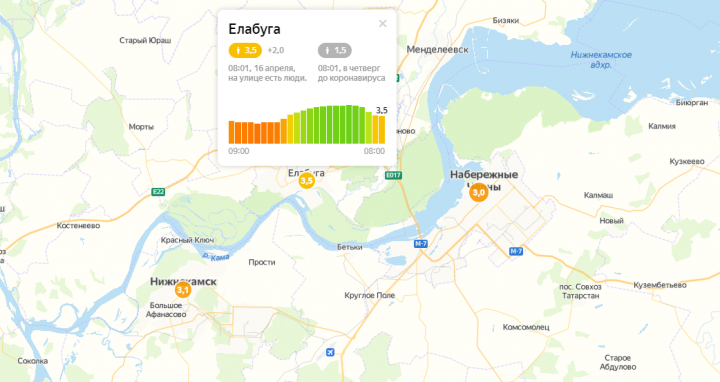 В Елабуге индекс самоизоляции составляет 3,5 балла