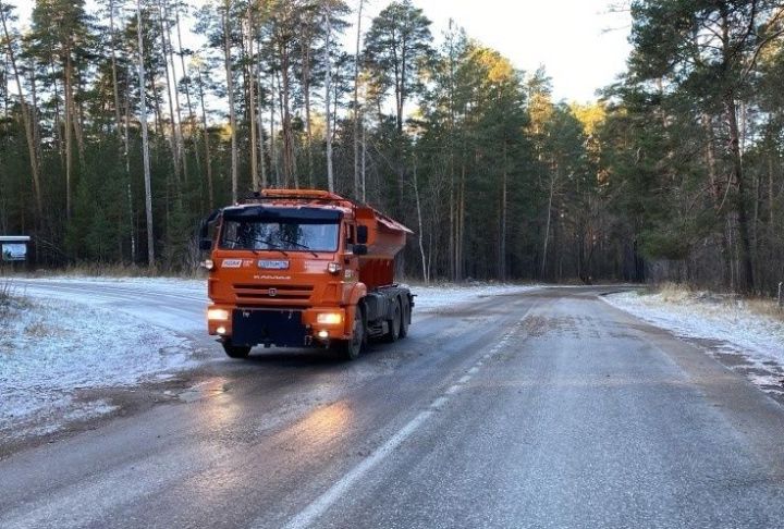 В Елабуге улицы города обработали песко-соляной смесью