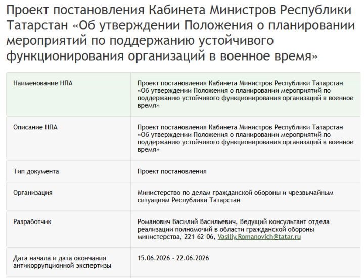 В Татарстане могут утвердить правила для предприятий на военное время